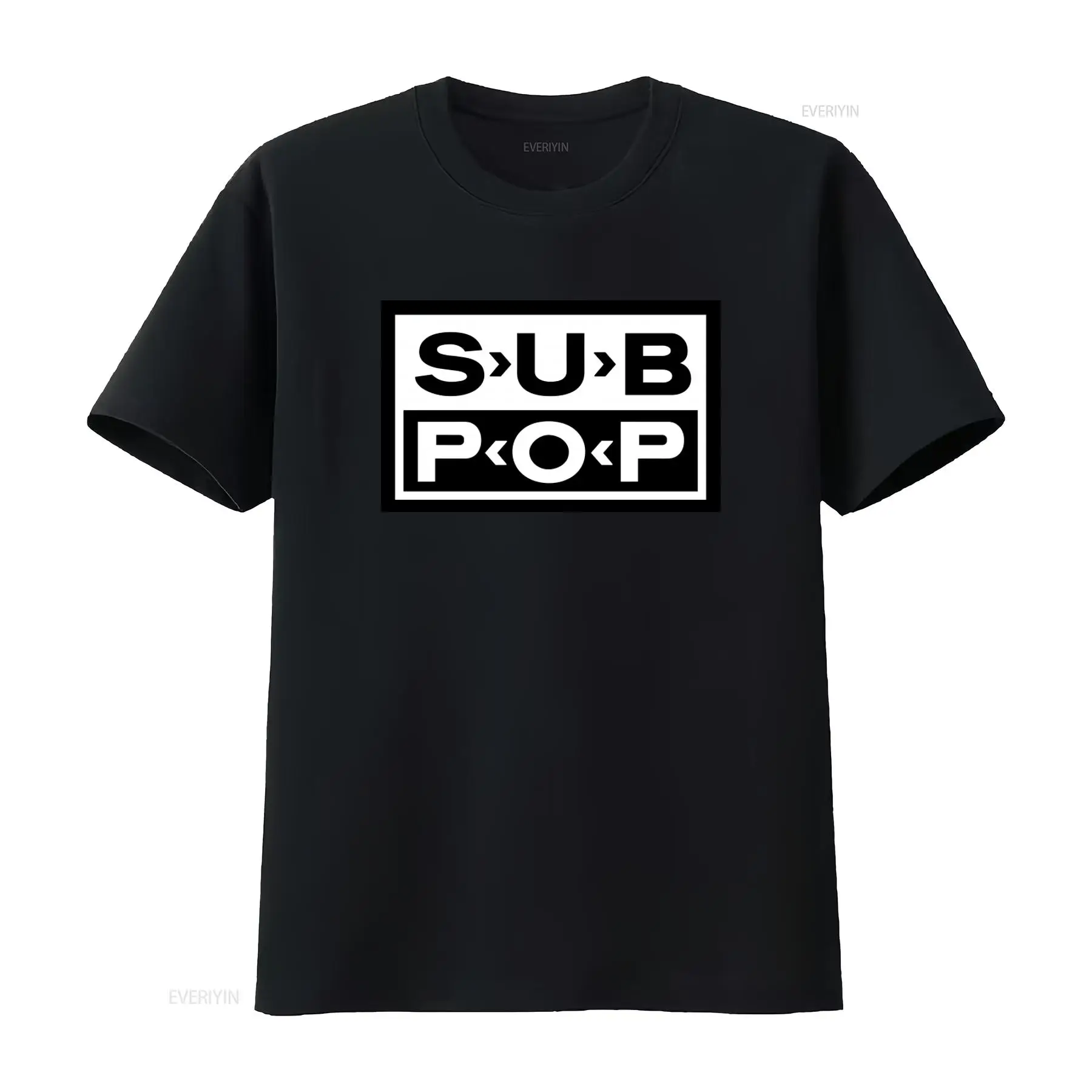 Vintage Fashion Style Men - サブポップロゴTシャツ ブラック ホワイトプリント レトロスタイル ストリートウェア ファッション