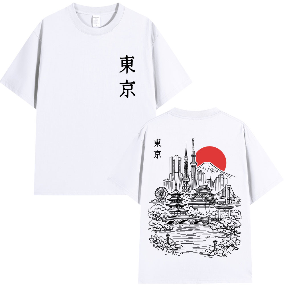 Vintage Fashion Tokyo - 日本の東京スタイル桜旅行グラフィック Tシャツ男性女性ファッション原宿高品質 Tシャツルーズコットンカジュアル Tシャツ
