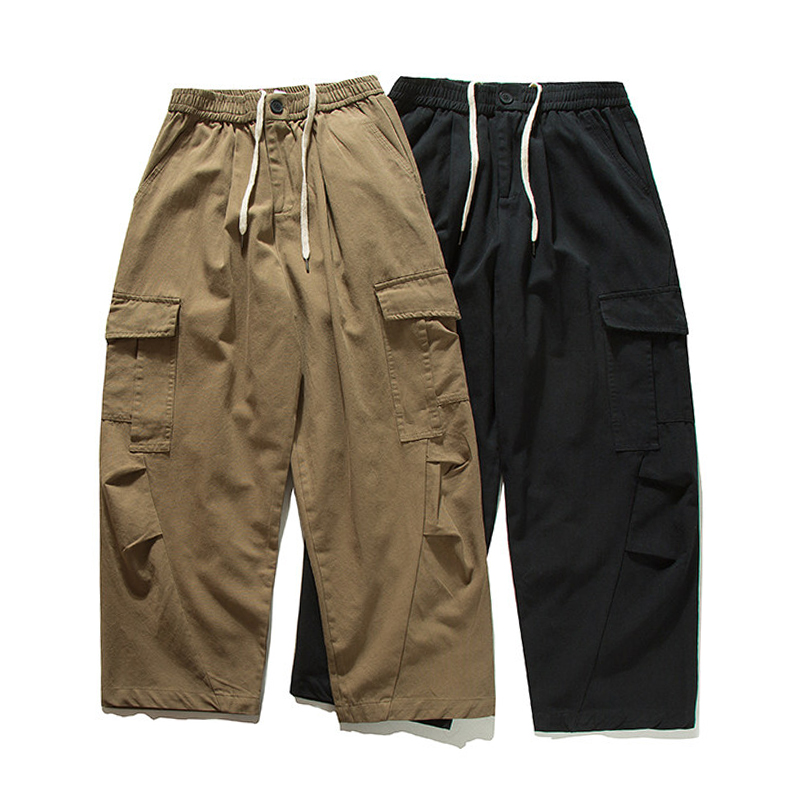 Vintage Fashion Style Men - 男性ストリートファッションヴィンテージルーズカジュアルワイドレッグビッグポケットカーゴだぶだぶのパンツシティボーイオーバーサイズ純粋な綿のズボン