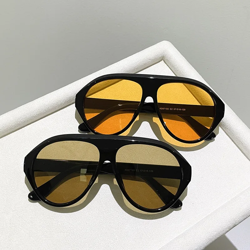 Vintage Fashion Images - ファッションオーバーサイズパイロットサングラス レディース ヴィンテージフラットトップシェード UV400 メンズ アウトドアスポーツ