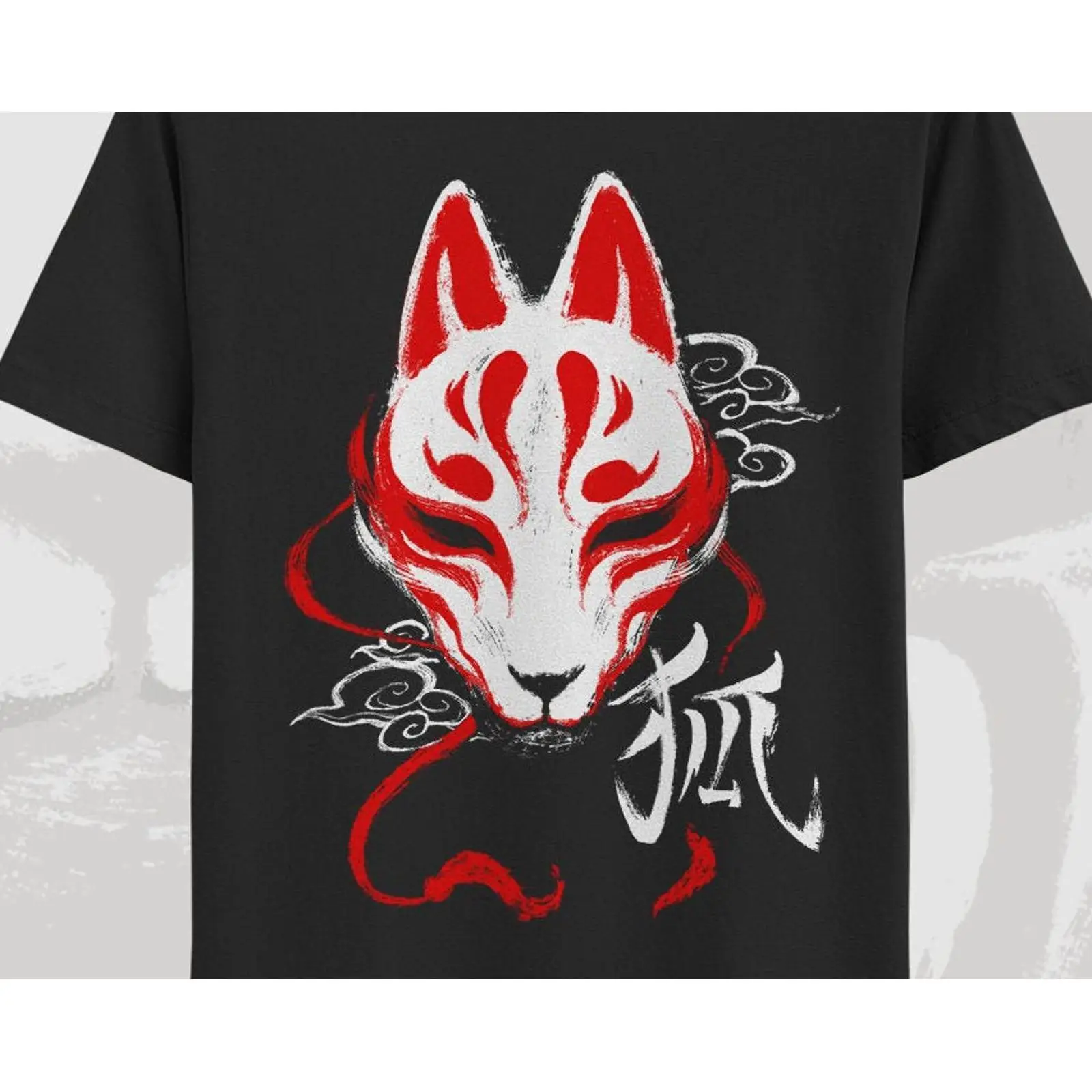 Vintage Fashion Tokyo - キツネマスクTシャツ 日本の狐Tシャツ 伝統的な東京妖怪 原宿スタイル ヴィンテージ ウォッシュ加工