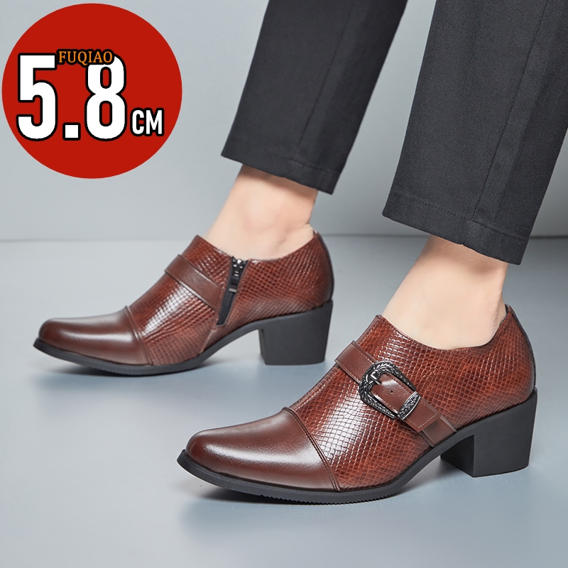 Vintage Fashion Style Men - ヴィンテージスタイルメンズハイヒールレザーシューズスネークパターンファッション通気性快適な身長増加フォーマル結婚式オックスフォード