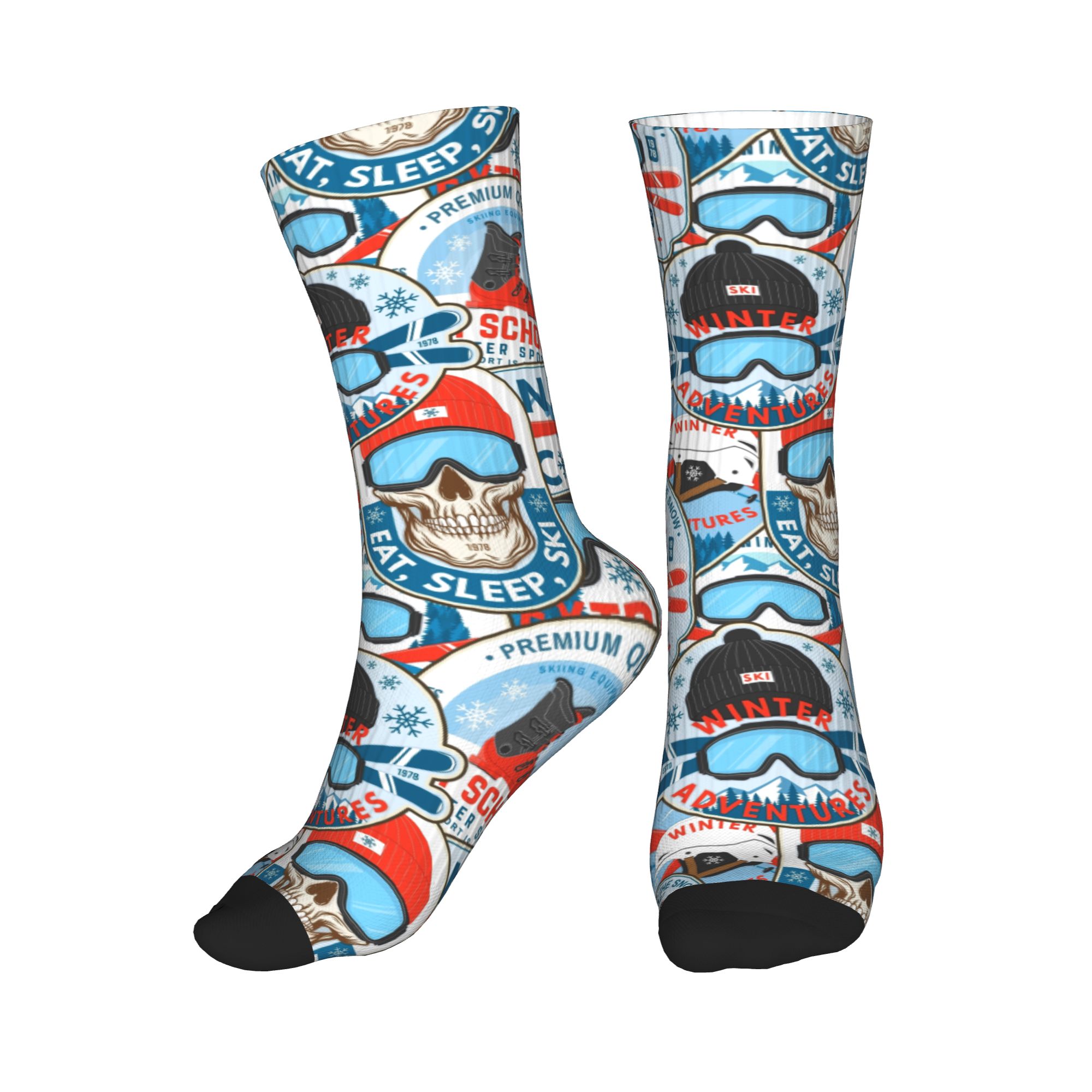 Vintage Fashion Prints - ヴィンテージレッドブルースキークラブシームレスプリントドレスソックス男性女性暖かいファッションクルーソックス