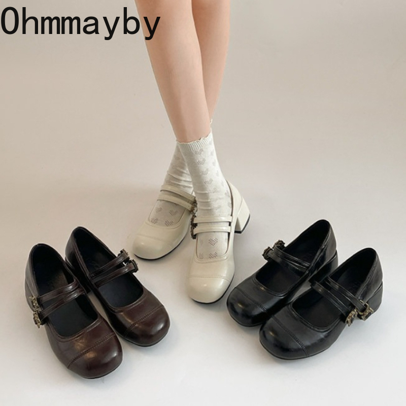Vintage Fashion Women Dresses - ヴィンテージ厚底メリージェーンシューズ ファッションメタルバックルストラップシューズ レディース アウトドア エレガントドレスパンプス 2026年春新作