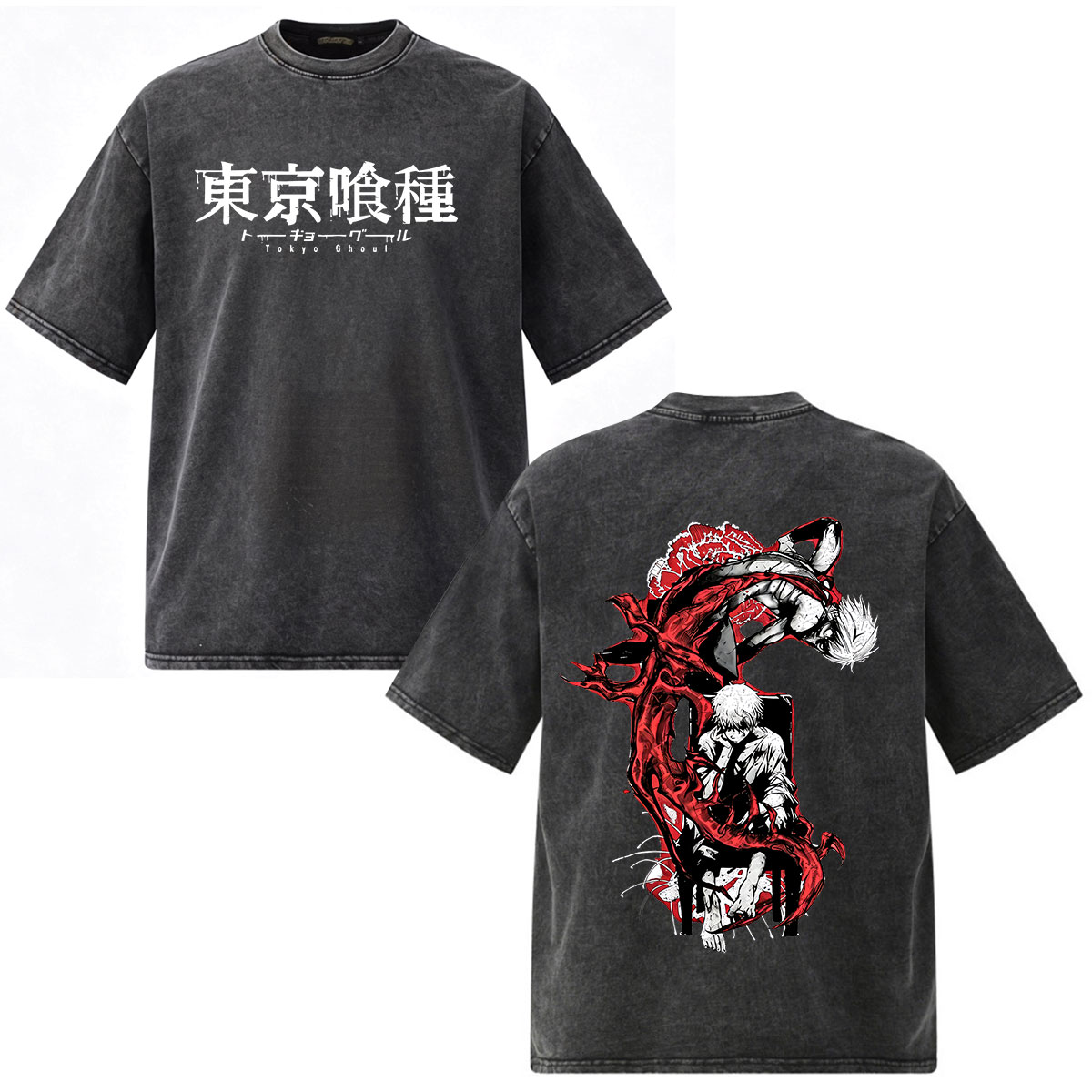 Vintage Fashion Tokyo - アニメ東京グールケンカネキ Tシャツ男性女性服ファッションヴィンテージウォッシュコットン Tシャツカジュアル原宿ルーズ Tシャツトップ