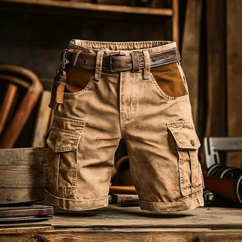 Vintage Fashion Style Men - 高品質メンズサマービンテージアウトドアカジュアルコットンカーゴショーツマルチポケットデザイン薄型軽量ハイキングデイリーファッション