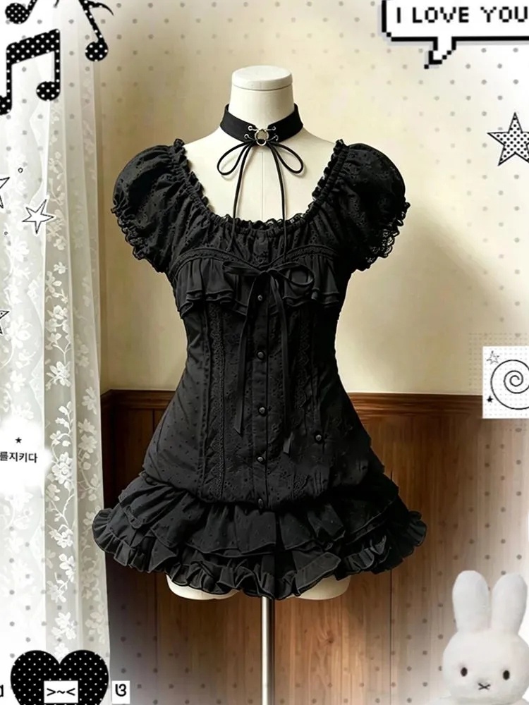 Vintage Fashion Years - ヴィンテージ風バブル半袖シャツ レディース 夏 2026 新作 ブラック