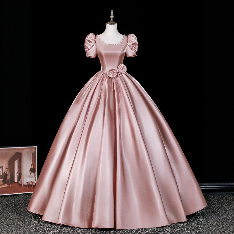 Vintage Fashion Women Dresses - 2026年夏新作 レディース ヴィンテージ風 サテン スクエアネック イブニングドレス
