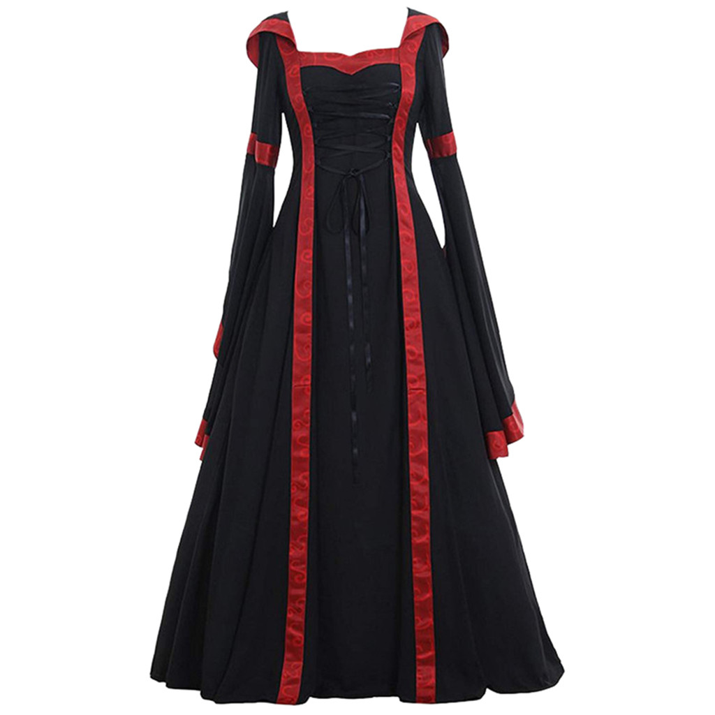 Vintage Fashion Women Dresses - 女性のハロウィンドレッシングファッションビッグスイングドレスヴィンテージ魔女ローブパーティーゴシックドレス中世コスプレ女性のための