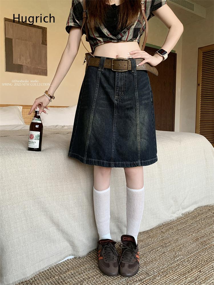Denim Skirt Midi Vintage - ストリートウェア ヴィンテージ Aライン デニム ミディスカート ハイウエスト