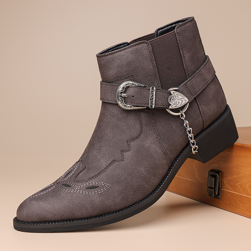 Vintage Fashion Style Men - ファッション新ブランド レトロ メンズ ヴィンテージ カウボーイブーツ レザー
