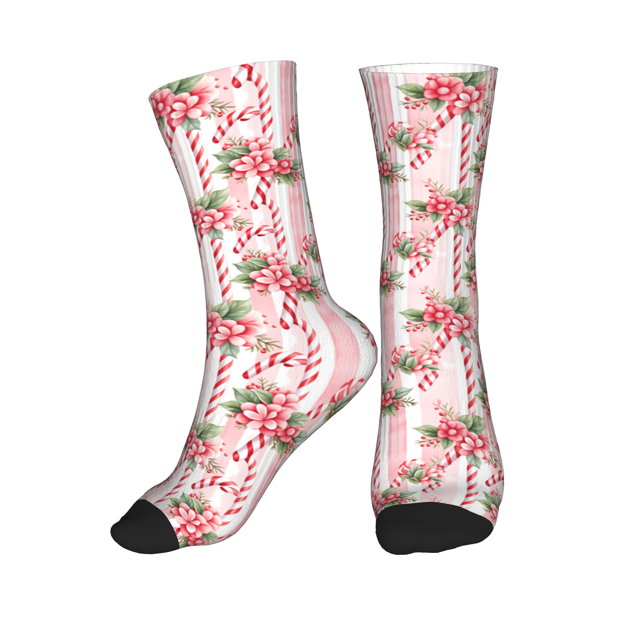 Vintage Fashion Prints - ファッションプリントヴィンテージピンクキャンディケーンクリスマスパターンソックス男性女性用ストレッチ夏秋冬クルーソックス