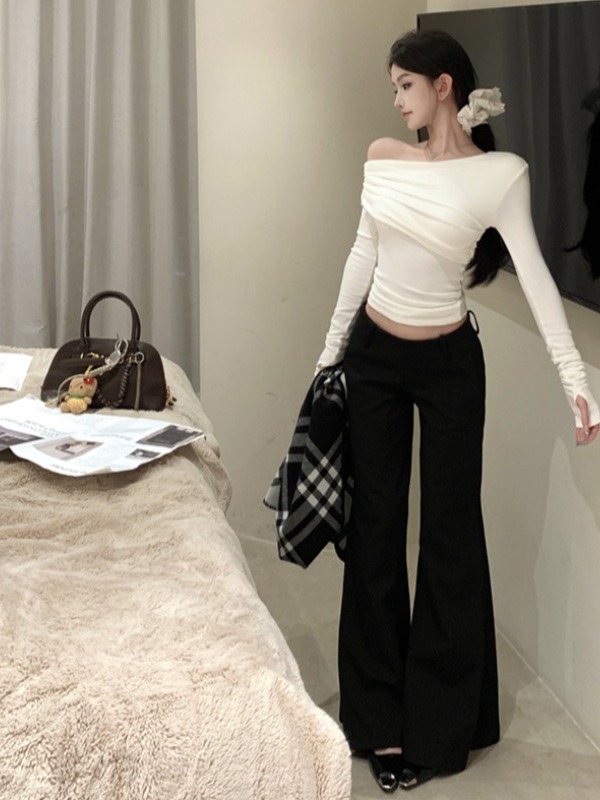 セクシーなレディスタイル長袖Tシャツトップスとワイドレッグパ - Vintage Fashion Years のレビューと価格