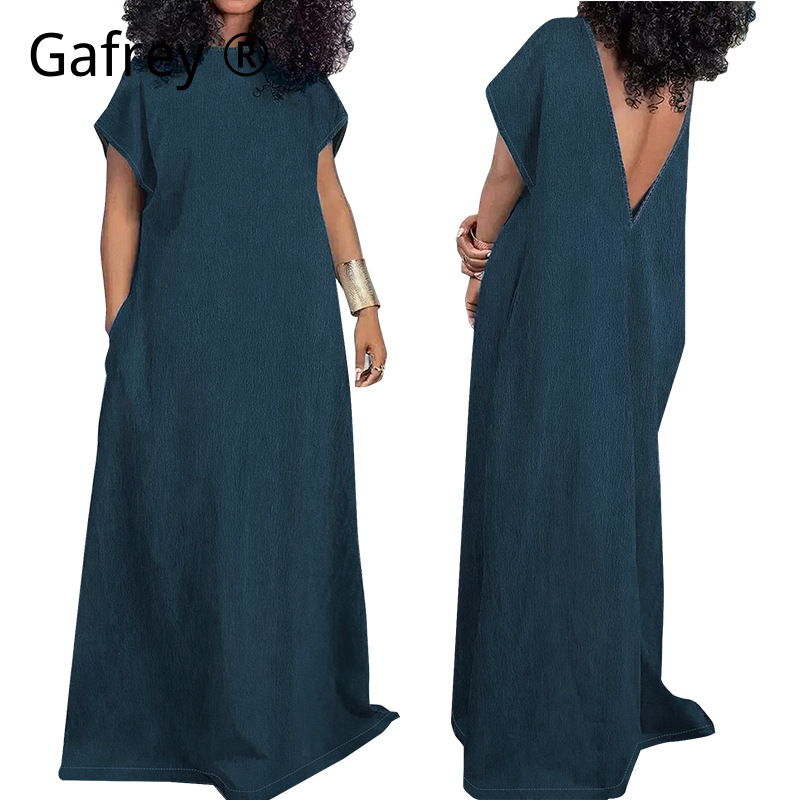 XXXXL プラスサイズの女性デニムマキシドレスノースリーブ - Vintage Fashion Plus Size のレビューと価格