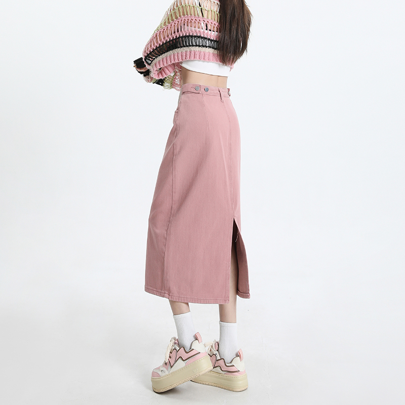 Fine単語-女性のピンクのデニムスカート,ハイウエスト,ス - Denim Skirt Midi Vintage のレビューと価格