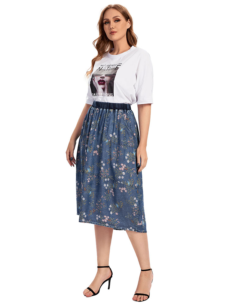レディースカジュアルブルーデニムスカート,ハイウエスト,フレ - Vintage Fashion Plus Size のレビューと価格