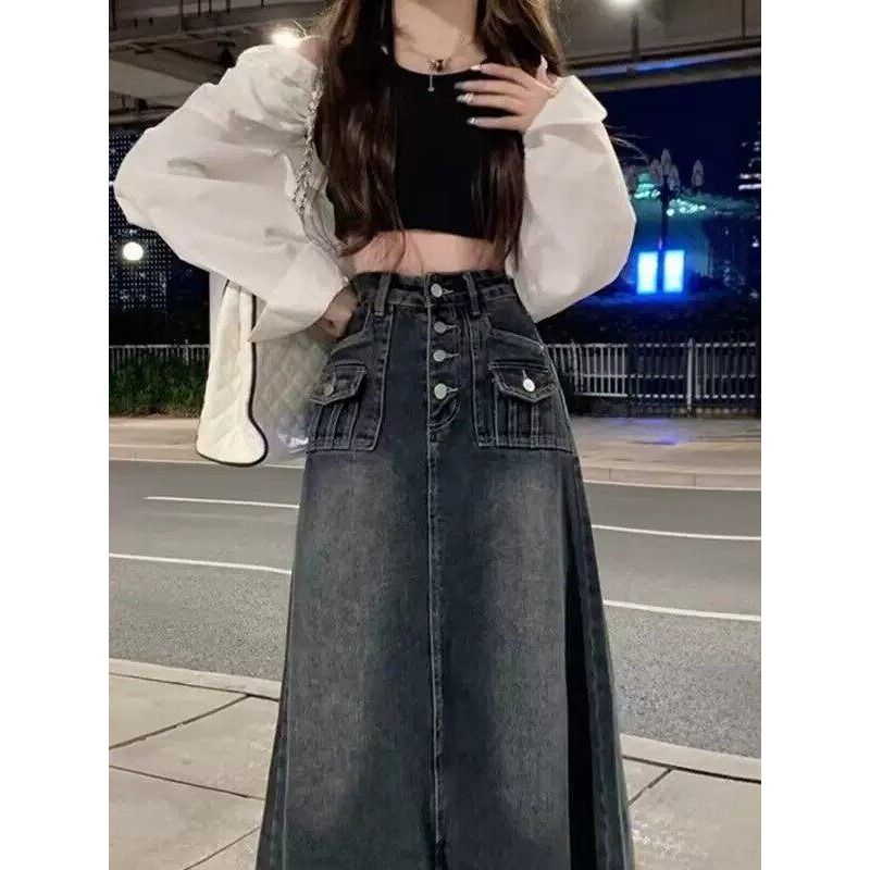 ハイウエストAラインミディ丈デニムスカート レディース 夏  - Denim Skirt Midi Vintage のレビューと価格