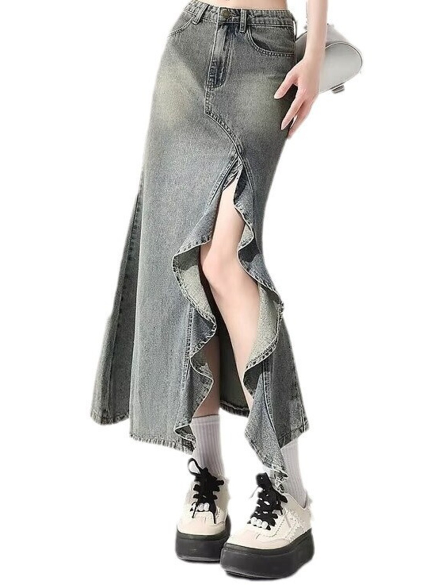 レディース ヴィンテージ ウォッシュドデニム マーメイド マ - Denim Skirt Midi Vintage のレビューと価格