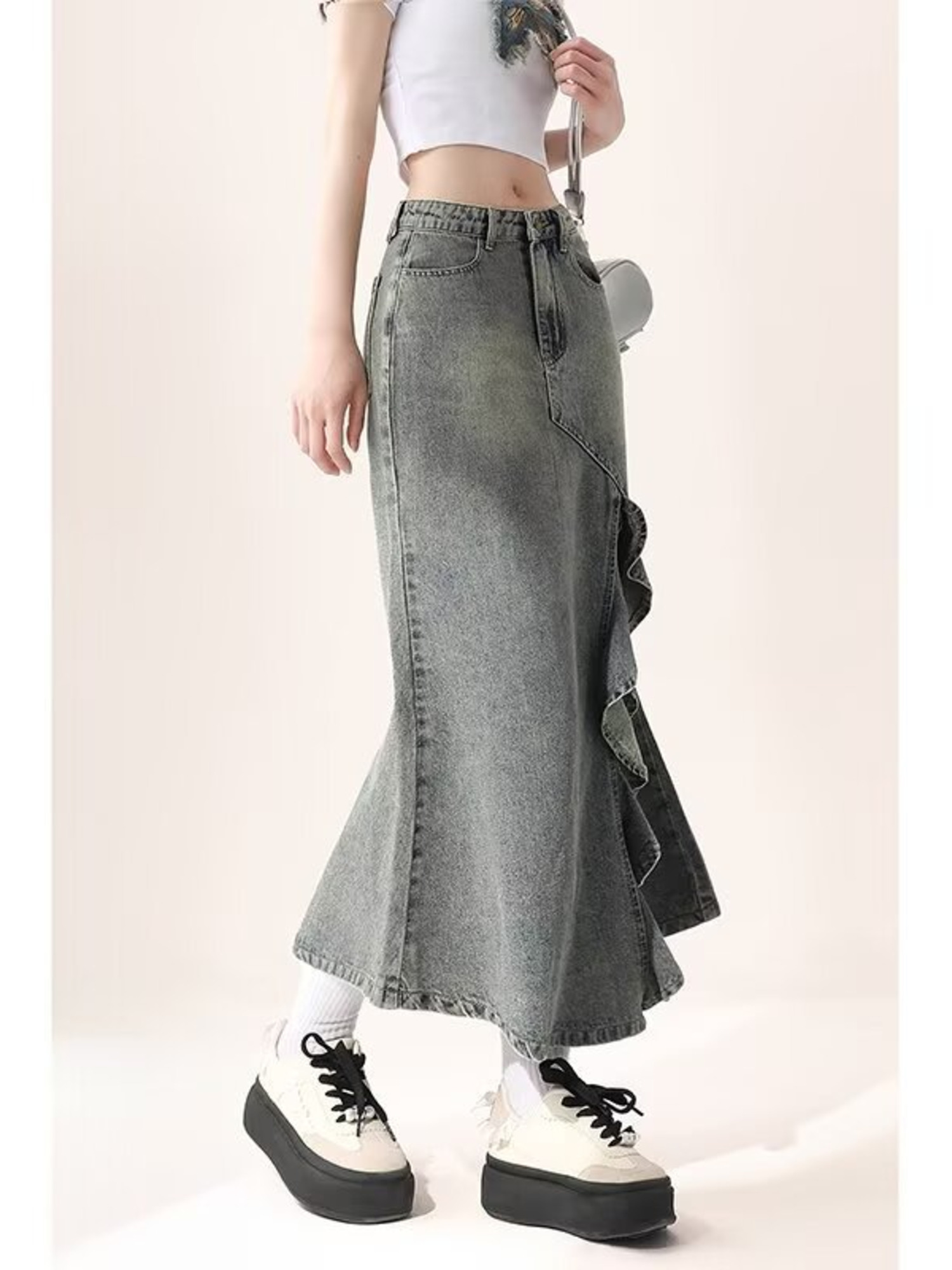 レディース ヴィンテージ ウォッシュドデニム マーメイド マ - Denim Skirt Midi Vintage のレビューと価格