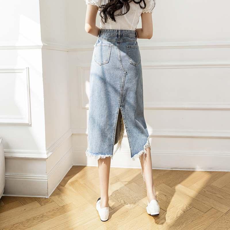 ビーズのデニムスカート,ヴィンテージS-5XL,スリット入り - Denim Skirt Midi Vintage のレビューと価格
