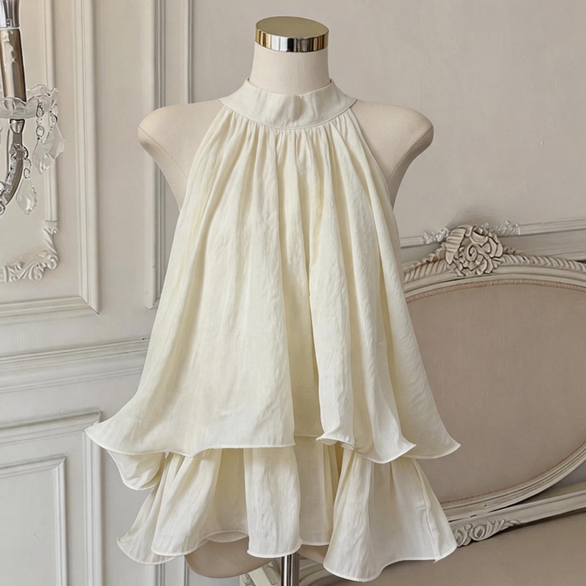 二重層フリル裾ベストトップネックハンギングノースリーブレディ - Vintage Fashion Years のレビューと価格
