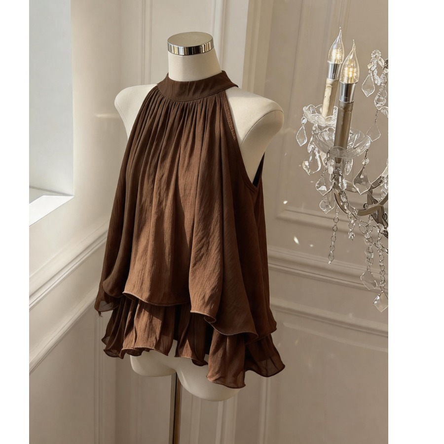 二重層フリル裾ベストトップネックハンギングノースリーブレディ - Vintage Fashion Years のレビューと価格