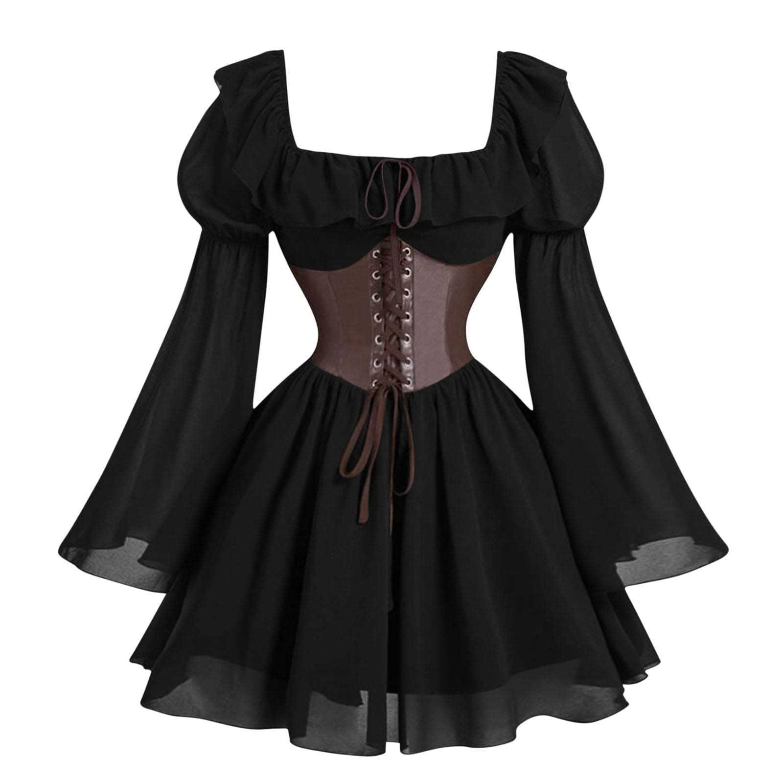 ルネサンス中世風長袖パフスリーブドレス ハロウィンカーニバル - Vintage Fashion Women Dresses のレビューと価格