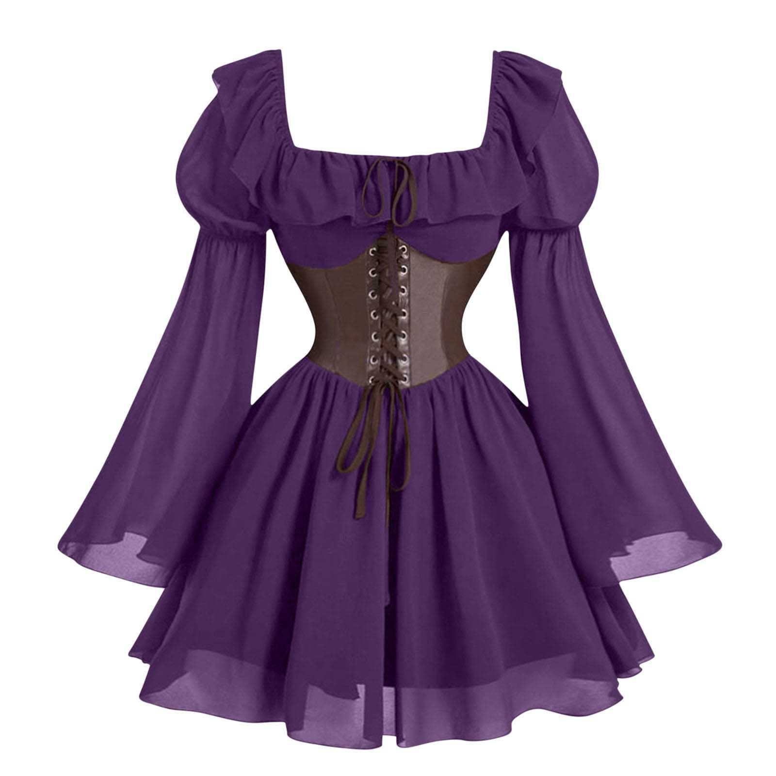 ルネサンス中世風長袖パフスリーブドレス ハロウィンカーニバル - Vintage Fashion Women Dresses のレビューと価格