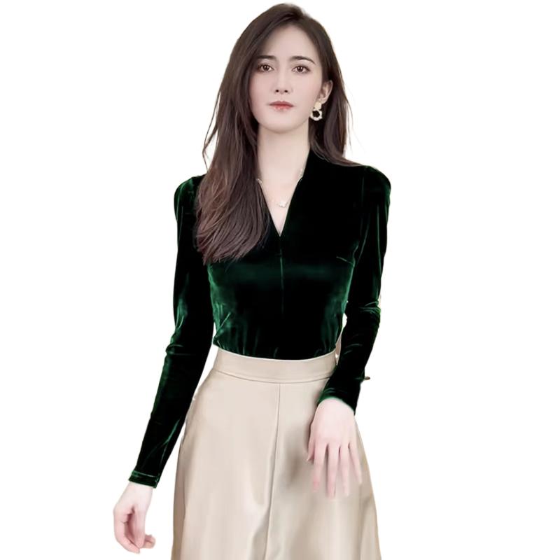ファッションエレガントな V ネック長袖ベロアシャツ韓国スト - Vintage Fashion Plus Size のレビューと価格