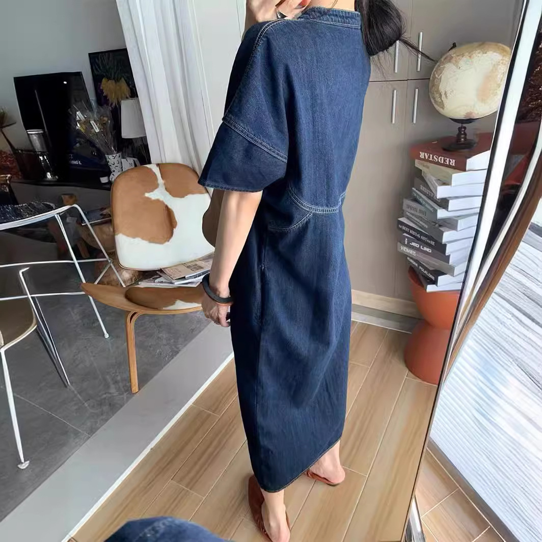 新しいフランスのヴィンテージ風ルーズデニムロングドレス、レデ - Vintage Fashion Women Dresses のレビューと価格