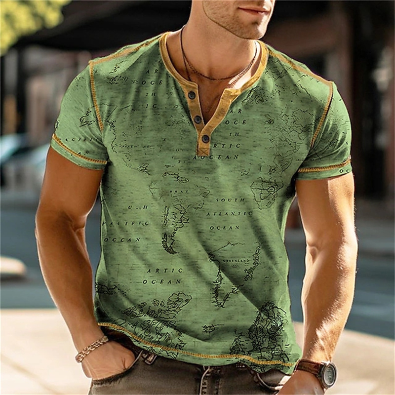 メンズヘンリーシャツ 面白い3DプリントTシャツ ストリート - Vintage Fashion Prints のレビューと価格