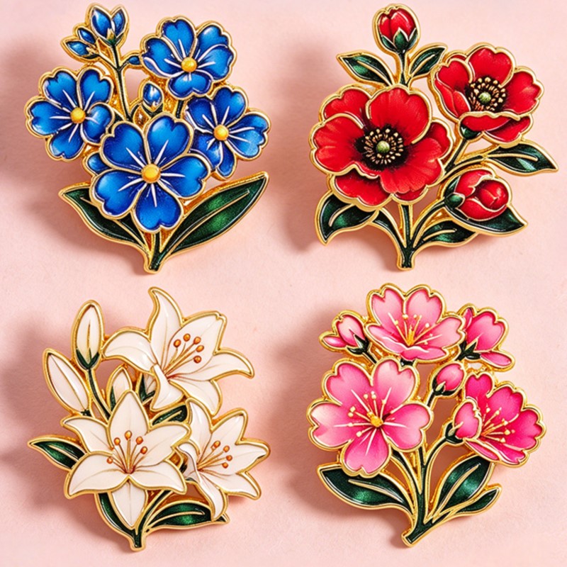かわいいヴィンテージカラフルな花柄エナメルピンユリチェリーポ - Vintage Fashion Designers のレビューと価格