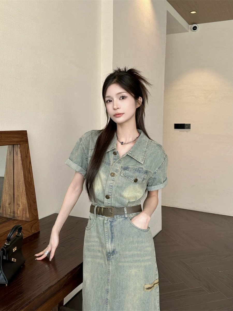 プラスサイズヴィンテージアメリカンスタイルデニムドレス女性の - Denim Skirt Midi Vintage のレビューと価格